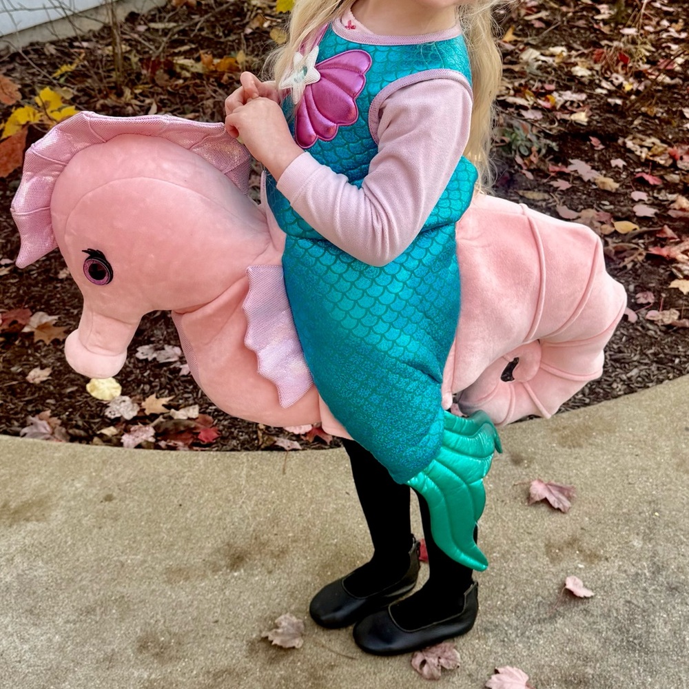 Mermaid Riding Seahorse Plush 3D Ride-Along Costume Pretend Play Size 3T girls